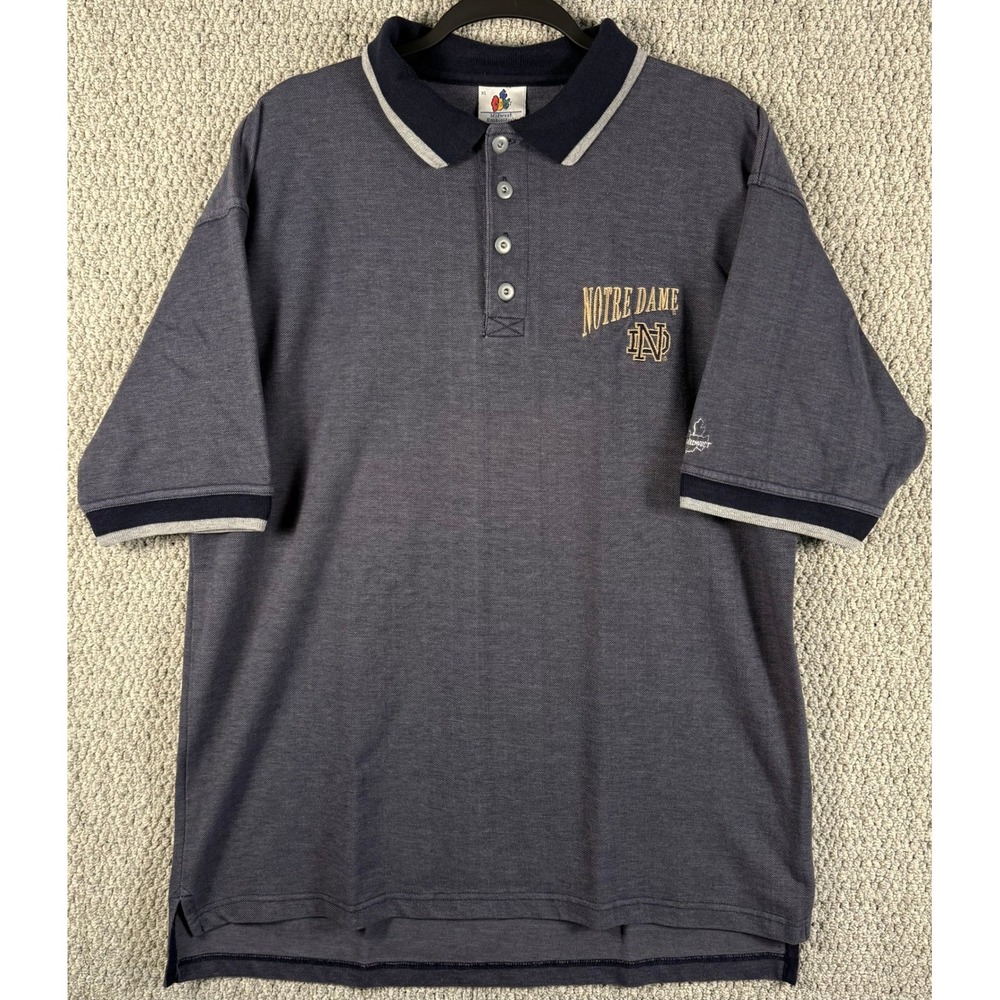 Midwest Embroidery Notre Dame Polo Shirt XL Navy Blue Vintage 90s NCAA Football